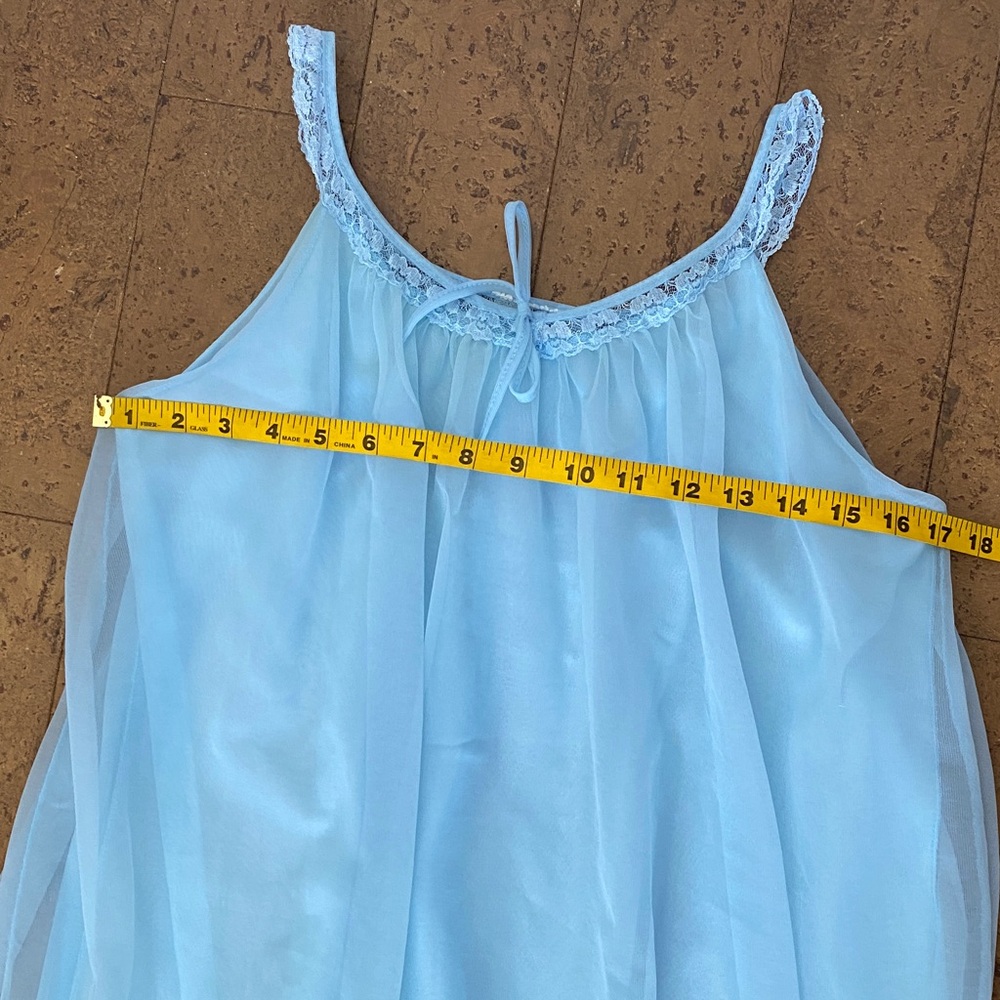 Vintage 60’s Nylon Light Blue Chiffon Maxi Nightgown Ruffle Lace Size S - Picture 11 of 11